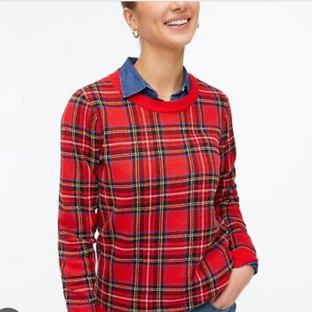 J. Crew Factory Red Plaid Casaul Pullover Sweater Womens Size Medium